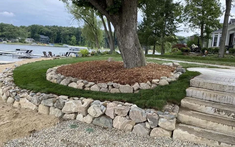 Lakefront hardscaping and retaining wall installation